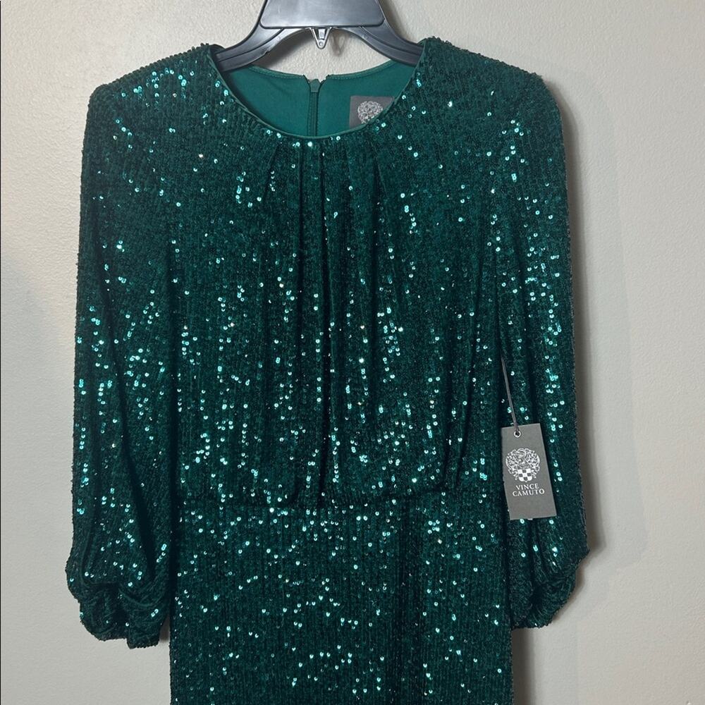 NWT Vince Camuto Hunter green sequin dolman sleeve mini dress, 2 - Picture 3 of 10